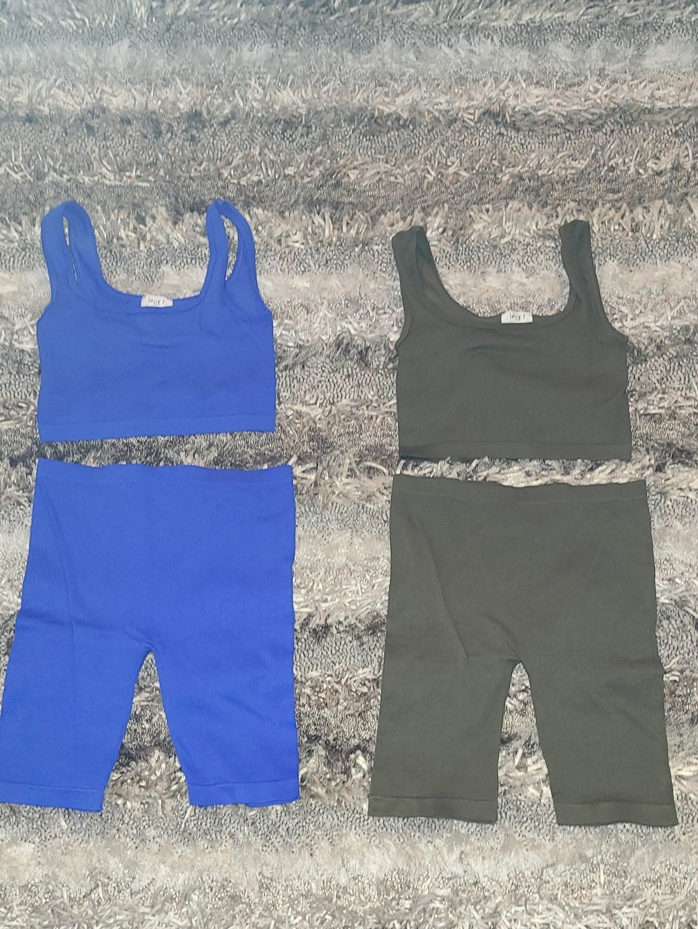 Womens Stretch Bike Shorts and Tank Set - Blue and Olive